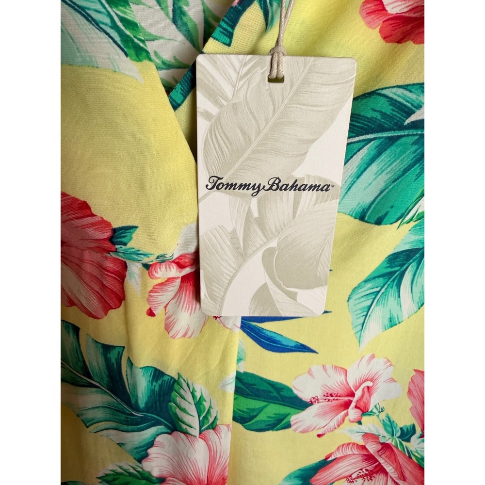 Tommy Bahama Blouse Womens Large Yellow Viscose Tropical Hibiscus Floral V-Neck - Picture 4 of 7